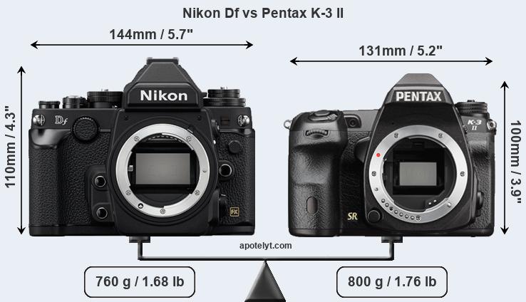 Size Nikon Df vs Pentax K-3 II