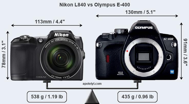 Size Nikon L840 vs Olympus E-400