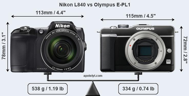Size Nikon L840 vs Olympus E-PL1