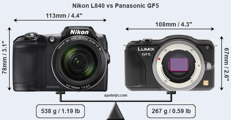 Size Nikon L840 vs Panasonic GF5