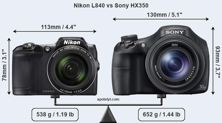 Size Nikon L840 vs Sony HX350