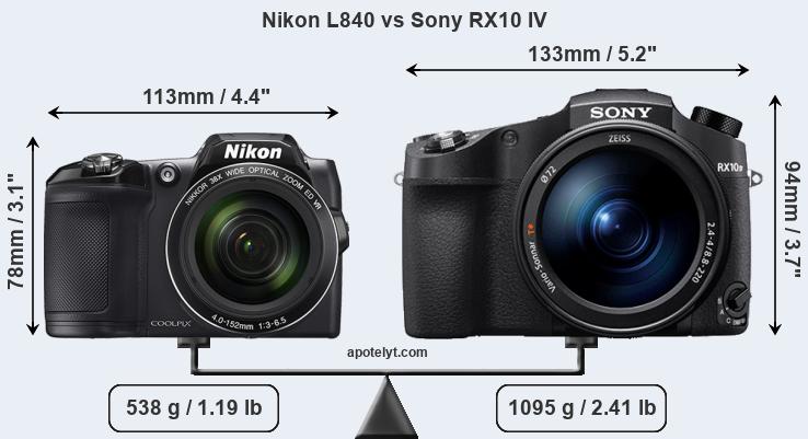 Size Nikon L840 vs Sony RX10 IV