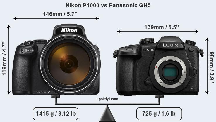 Size Nikon P1000 vs Panasonic GH5