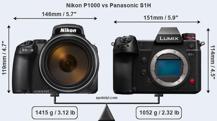 Size Nikon P1000 vs Panasonic S1H