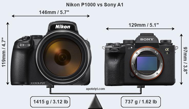 Size Nikon P1000 vs Sony A1