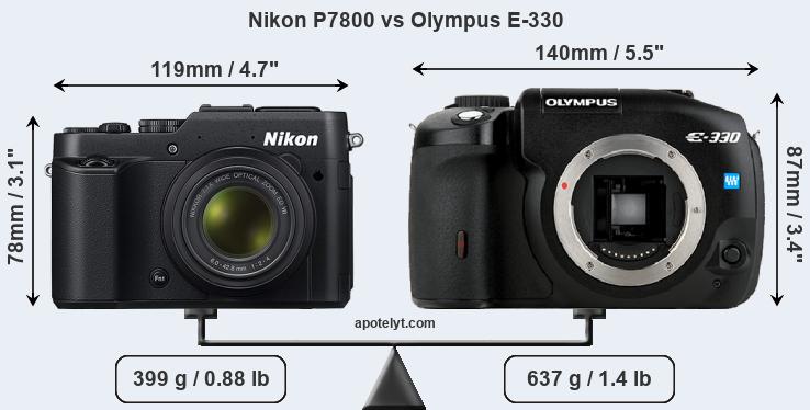 Size Nikon P7800 vs Olympus E-330