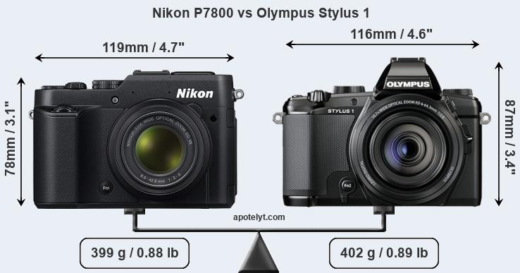 Size Nikon P7800 vs Olympus Stylus 1