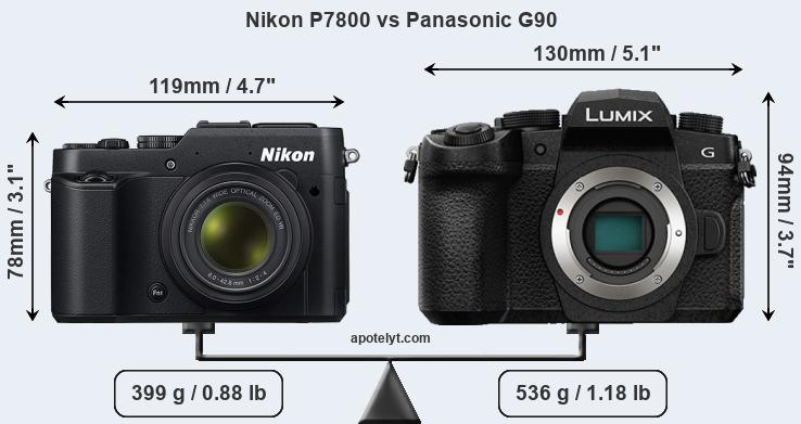 Size Nikon P7800 vs Panasonic G90