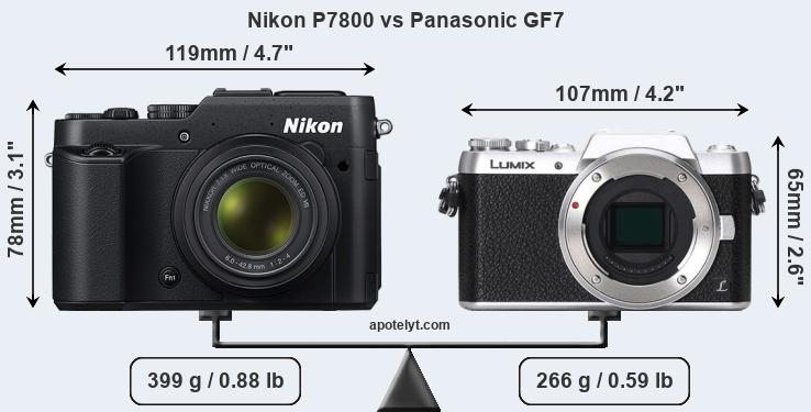 Size Nikon P7800 vs Panasonic GF7