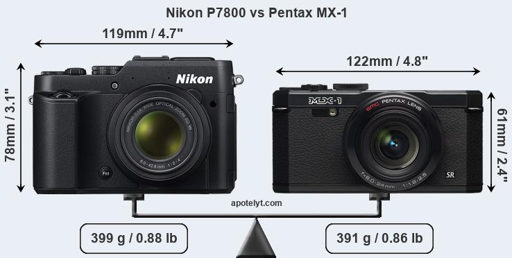 Size Nikon P7800 vs Pentax MX-1
