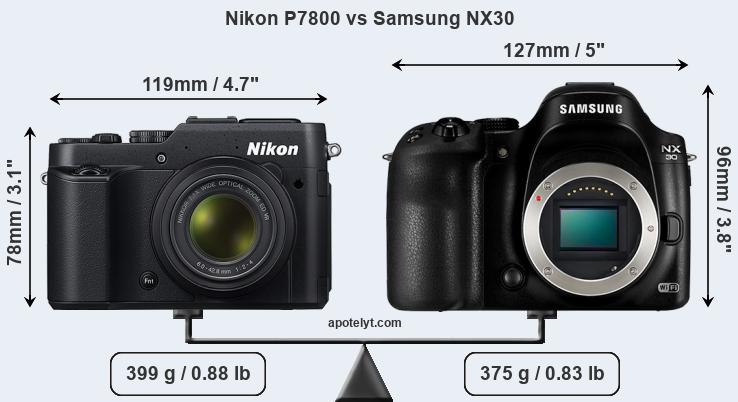 Size Nikon P7800 vs Samsung NX30