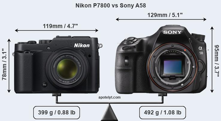 Size Nikon P7800 vs Sony A58