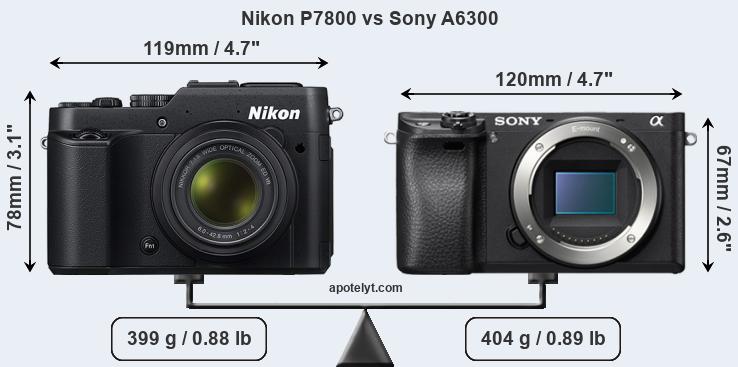Size Nikon P7800 vs Sony A6300