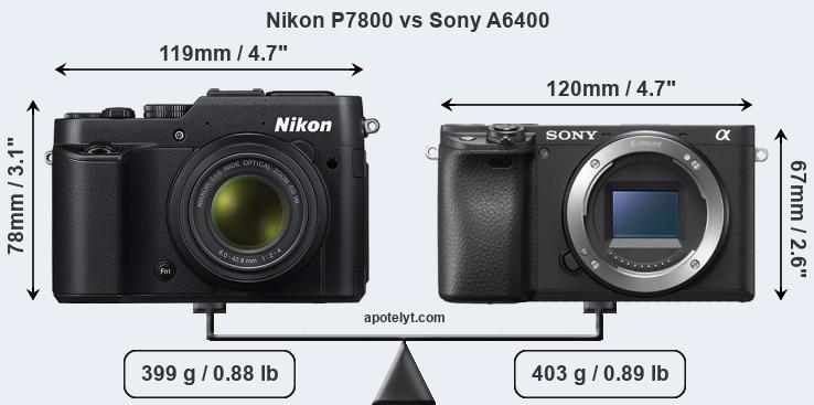 Size Nikon P7800 vs Sony A6400