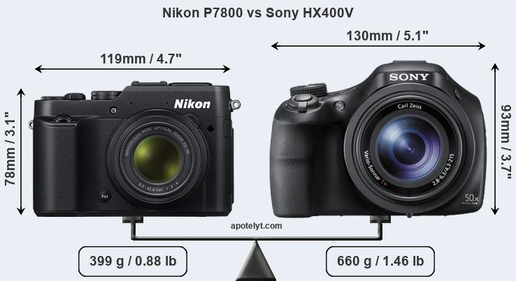 Size Nikon P7800 vs Sony HX400V