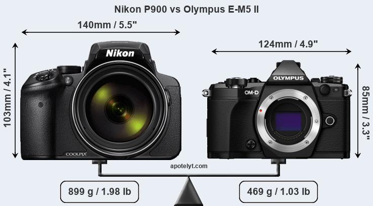 Size Nikon P900 vs Olympus E-M5 II