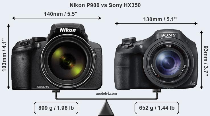 Size Nikon P900 vs Sony HX350