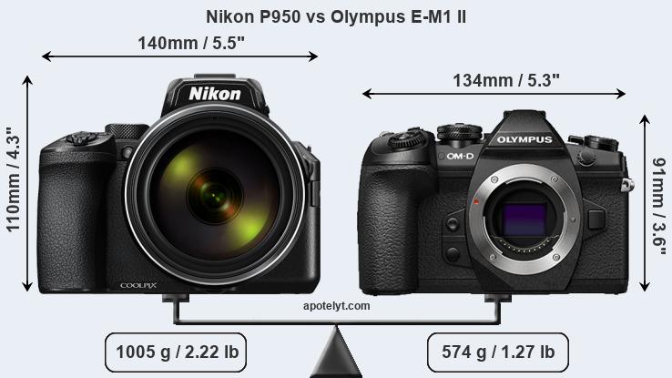 Size Nikon P950 vs Olympus E-M1 II