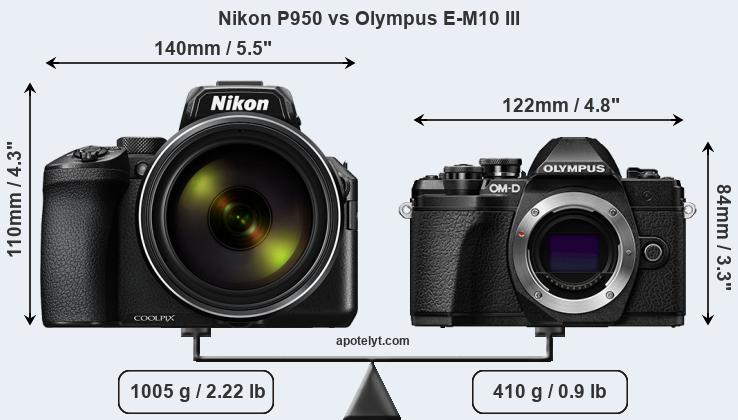 Size Nikon P950 vs Olympus E-M10 III