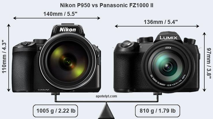 Size Nikon P950 vs Panasonic FZ1000 II