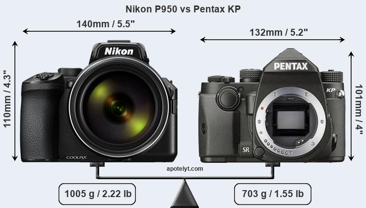 Size Nikon P950 vs Pentax KP