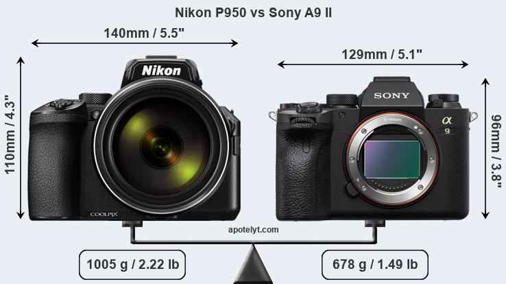 Size Nikon P950 vs Sony A9 II