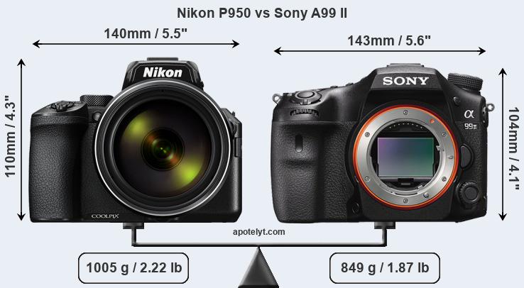 Size Nikon P950 vs Sony A99 II