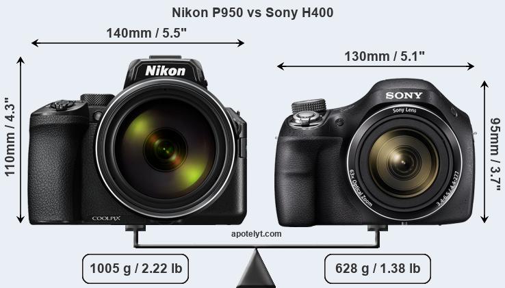 Size Nikon P950 vs Sony H400