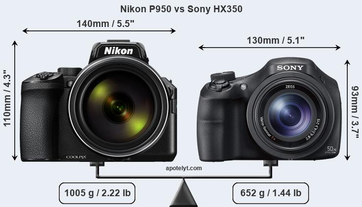 Size Nikon P950 vs Sony HX350