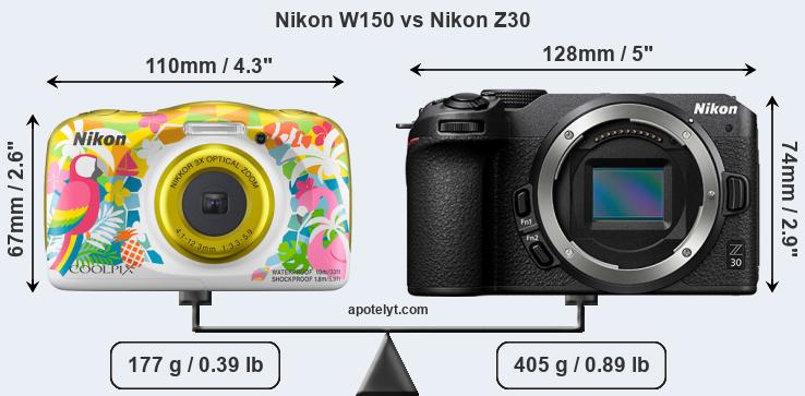 Size Nikon W150 vs Nikon Z30