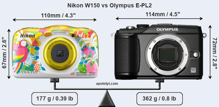 Size Nikon W150 vs Olympus E-PL2