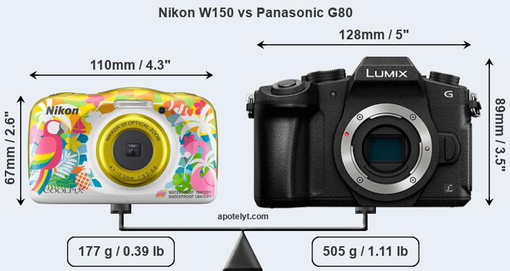 Size Nikon W150 vs Panasonic G80