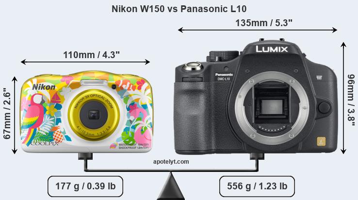 Size Nikon W150 vs Panasonic L10