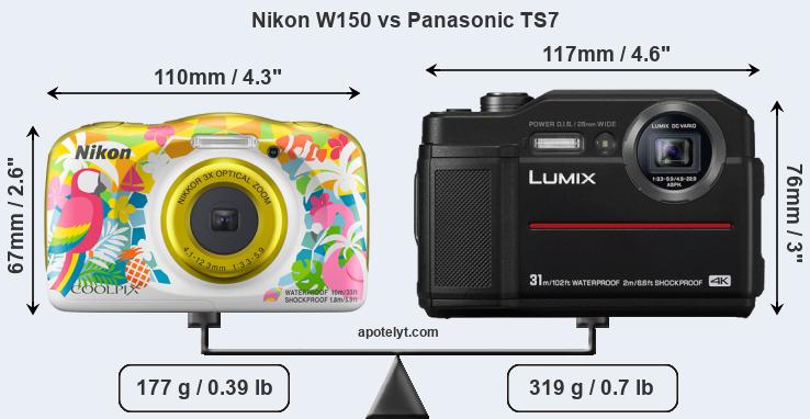 Size Nikon W150 vs Panasonic TS7