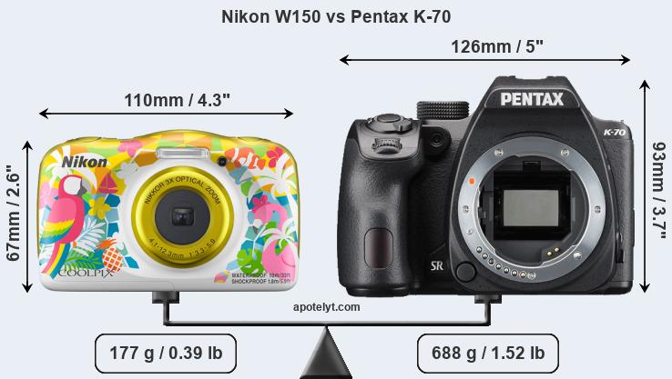 Size Nikon W150 vs Pentax K-70