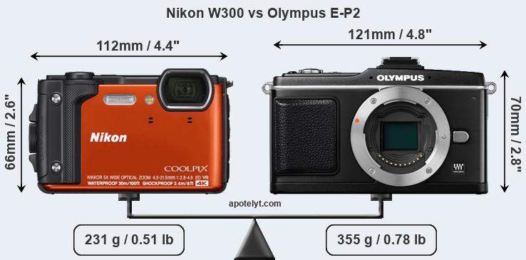 Size Nikon W300 vs Olympus E-P2