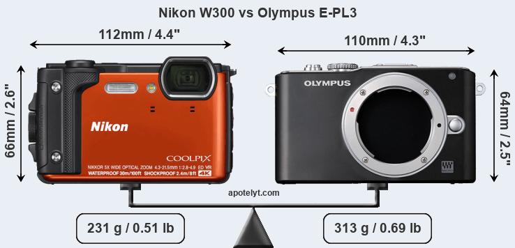 Size Nikon W300 vs Olympus E-PL3