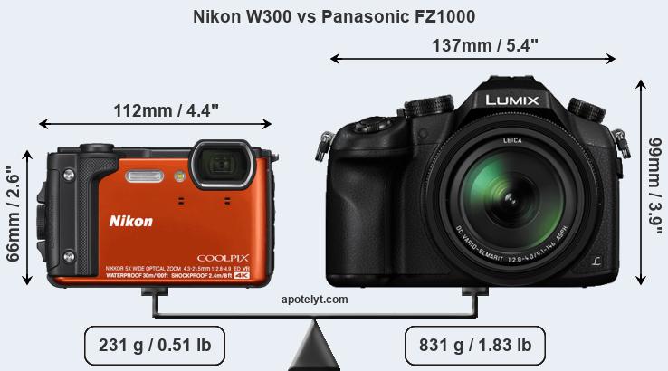 Size Nikon W300 vs Panasonic FZ1000