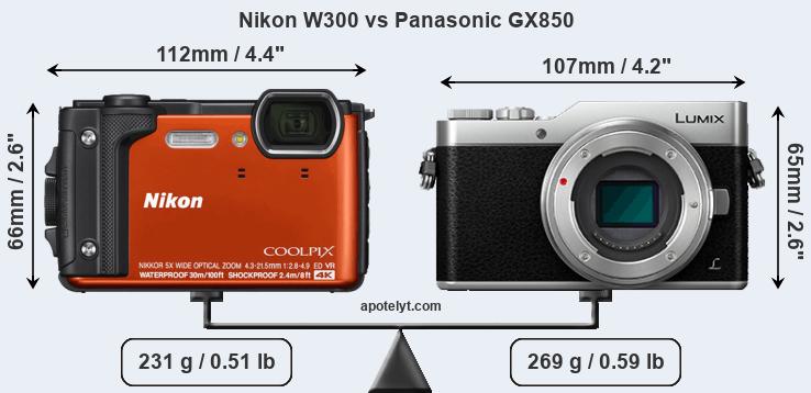 Size Nikon W300 vs Panasonic GX850