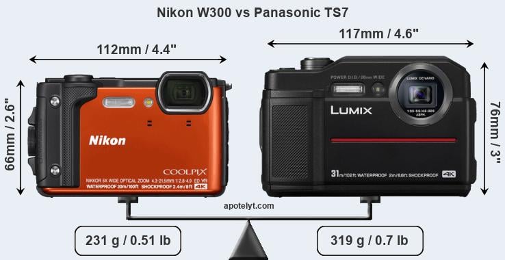 Size Nikon W300 vs Panasonic TS7