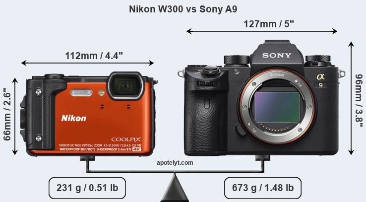 Size Nikon W300 vs Sony A9