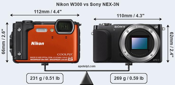 Size Nikon W300 vs Sony NEX-3N