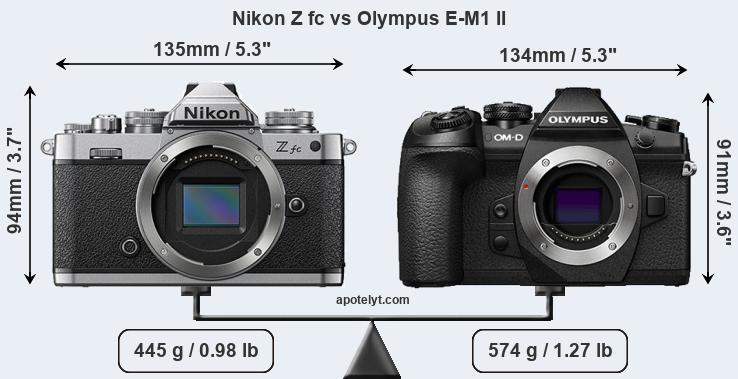 Size Nikon Z fc vs Olympus E-M1 II