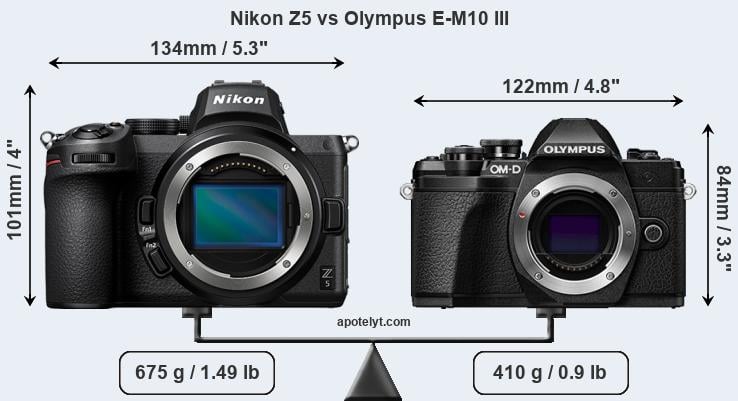 Size Nikon Z5 vs Olympus E-M10 III
