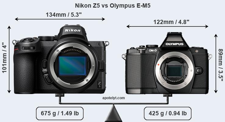Size Nikon Z5 vs Olympus E-M5