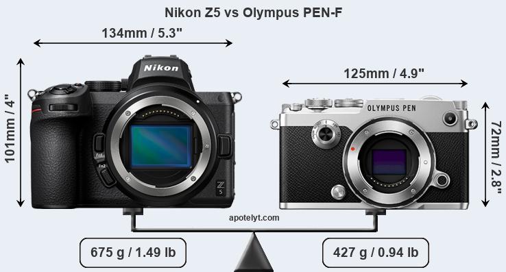 Size Nikon Z5 vs Olympus PEN-F