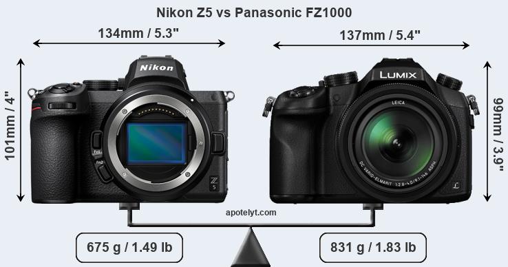 Size Nikon Z5 vs Panasonic FZ1000