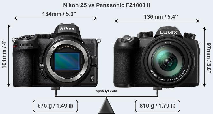 Size Nikon Z5 vs Panasonic FZ1000 II