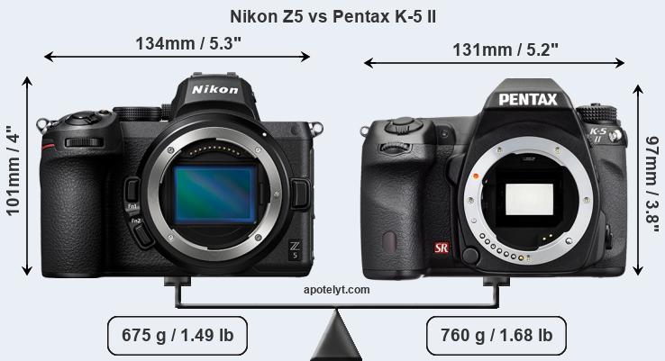 Size Nikon Z5 vs Pentax K-5 II