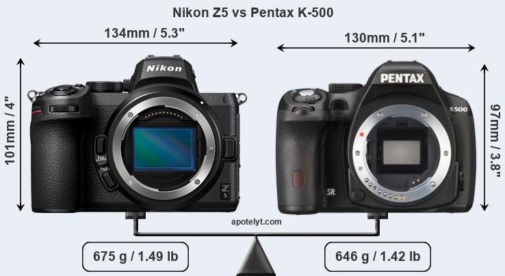 Size Nikon Z5 vs Pentax K-500